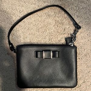 Coach Wristlet Bow Zipper purse, black leather with bow
